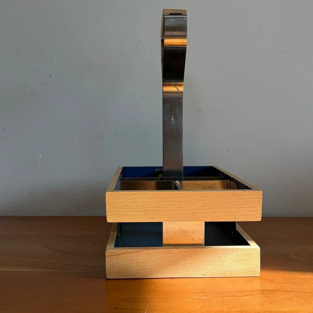 Hellmann's Wooden Condiment Caddy 4 Compartment Picnic Tote with‎ Metal Handle